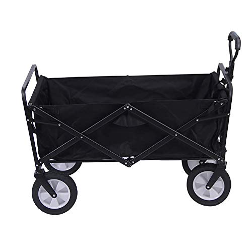 JFNHUTL Klappbarer Bollerwagen, Tragkraft 80 kg, tragbar mit 4 Rädern und Stahlbremsen, Trolley, Faltbarer Ziehwagen, Handtransportwagen, schwarz – Bild 3