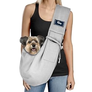 CUBY Dog and Cat Sling Carrier – Hands Free Reversible Pet Papoose Bag – Soft Pouch and Tote Design – Suitable for Puppy, Small Dogs Cats Outdoor (Classic Grey)