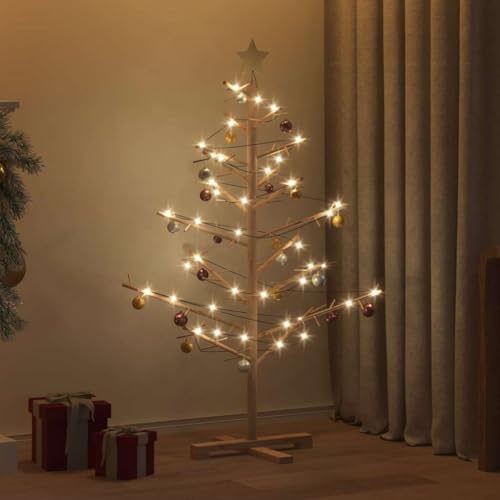 Wooden Christmas Tree with Stand, Natural Solid Pine Wood, 49.2