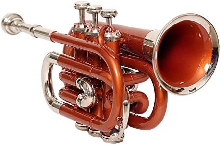 littel musicals store Pocket Trumpet Bb Pitch brown nickel Lacquered with Free Hard CASE + Mouthpiece