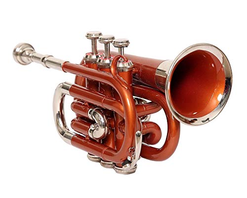 Littel Musicals Store Pocket Trumpet Bb Pitch Brown Nickel Lacquered With Free Hard Case + Mouthpiece #TOP21