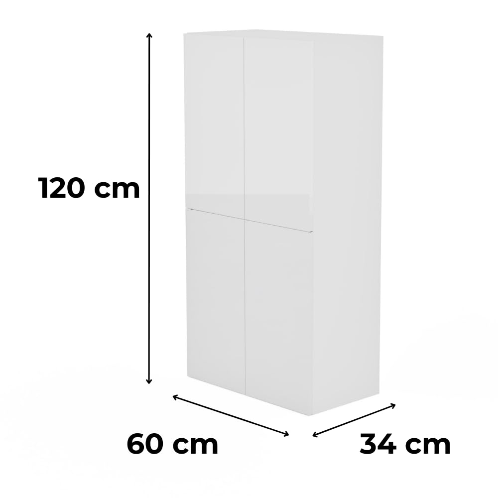 Badschrank Weiß B: 60 cm H: 120 cm T: 34 cm Badezimmerschrank Hängend Front Hochglanz Korpus Matt Hängeschrank Badezimmer Toilettenregal Badezimmermöbel