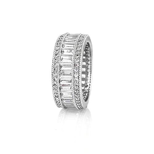 Verona Jewelers Womens White Gold Plated Lustrous Eternity Band- Beautifully Crafted Eternity Ring with Emerald Cut Cubic Zirconia Stones (5)