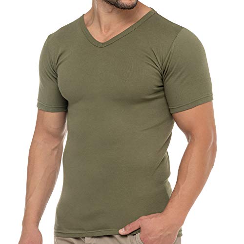 Celodoro Herren Business T-Shirt V-Neck (1 Stück) - Olive XXL