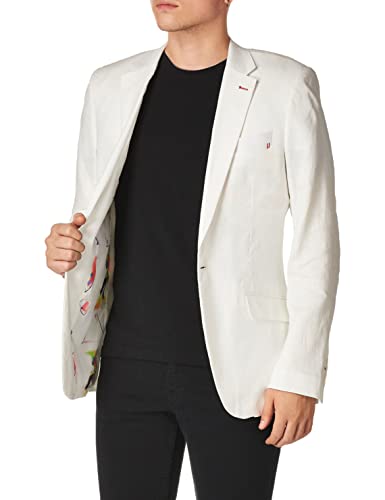 Azaro Uomo Men's Blazer Slim Dress Casual Linen Suit Sport Jacket Stylish Blazer, Bright White, Xxxx-Large #TOP2