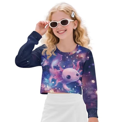 Girls Long Sleeve Sweatshirts Soft Athletic Crop Tops Fall Winter Crewneck Pullover T-shirt Sportswear 5-14 Years