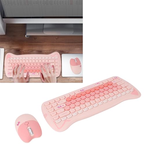 2,4 G Kabellose Tastatur und Maus-Kombination, Niedliche Retro-Tastatur mit Runden Tastenkappen, 84 Tasten Schreibmaschinentastatur und 4 Tasten Maus-Set für PC Laptop (PINK) – Bild 4