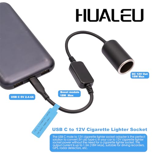 Adaptador USB C a encendedor de coche de 12V y 18W con cable conversor de 30 cm 3