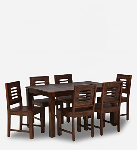 Image of Wood Furniture Solid Wood Dining Table 6 Seater | Dinning Table with 6 Chairs | Dining Room Furniture (Sheesham Wood, Walnut Finish, 6 Seater)