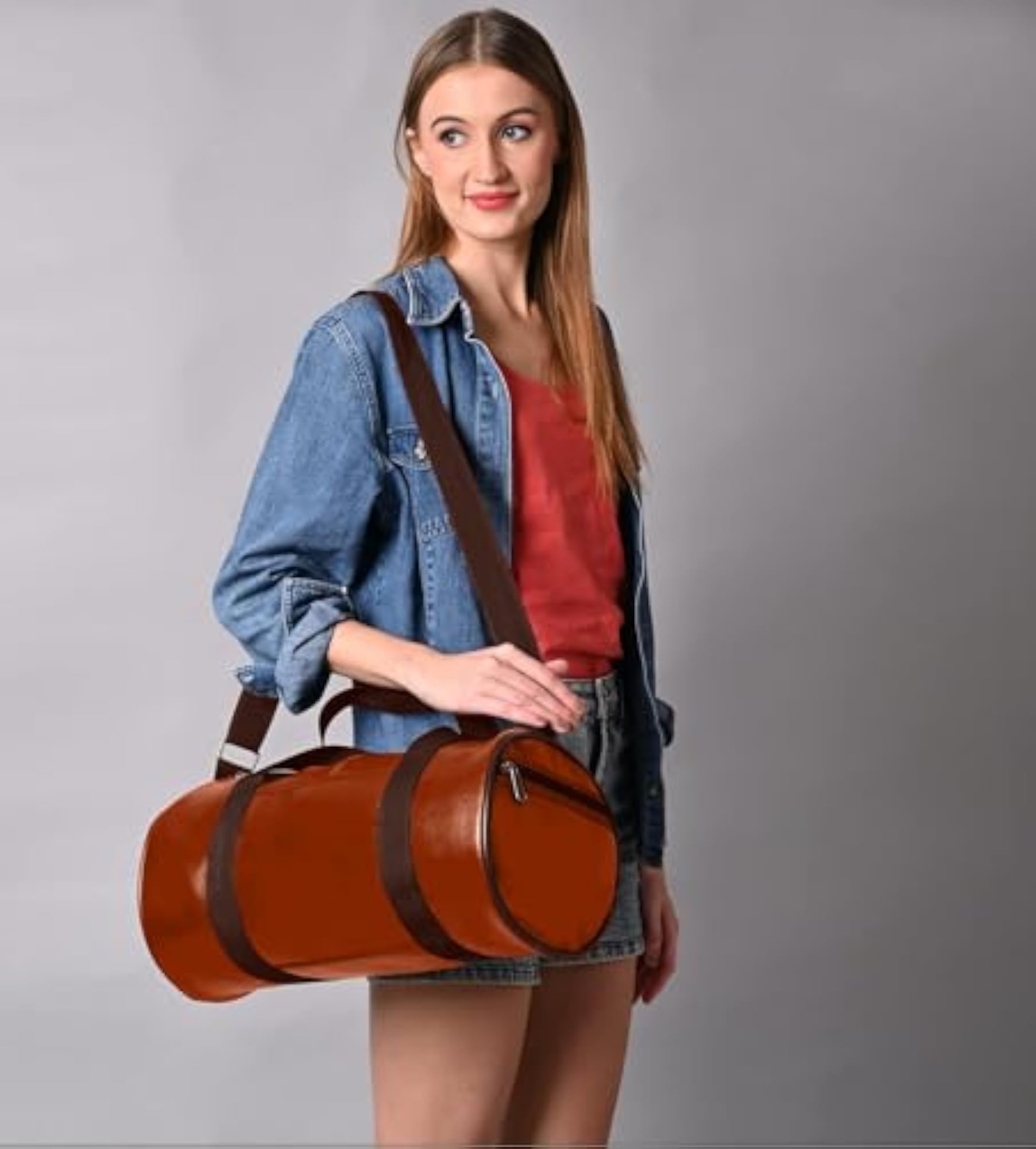 Leather Gym Bag with Shoulder Strap for Travel