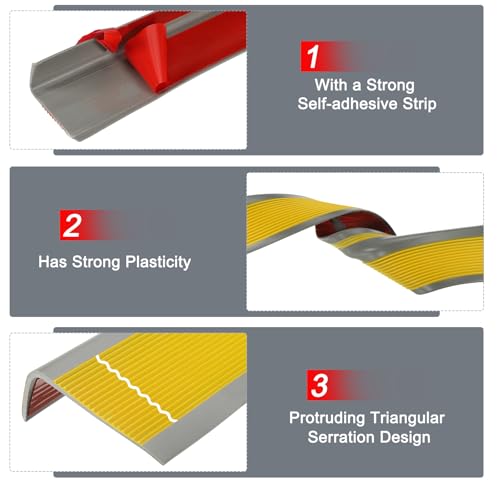 QUARKZMAN 3.2Ft Stair Nosing, 4mm PVC Selbstklebender Treppenkanten-Schutz L-Form Treppenabschluss Treppenstufenkantenverkleidung für den Außen- und Innenbereich, Gelb/Grau.