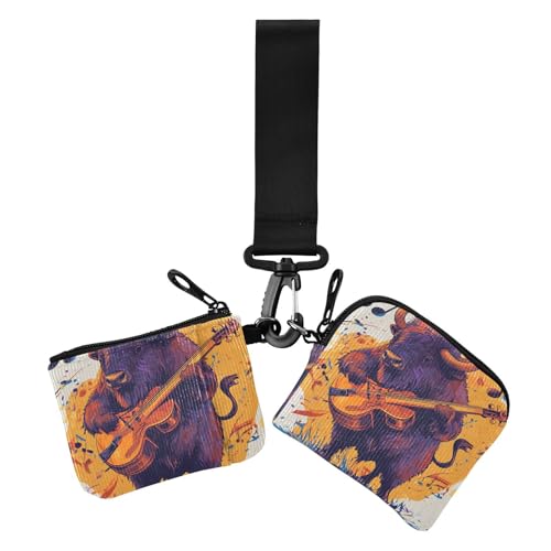 Bison 80s Music Play Dual Coin Purse Credit Card Holder Wallet Small Portable Credit Card Wallet Case with Zipper Pocket for Lady 2 Pcs