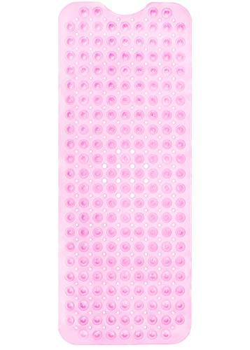 Image of ENKOSI Bath Mat - Large Non Slip Bathtub & Shower Mat - Extra Long 40 X 16 Inch Bathroom Mats for Tub Nonslip Anti Slip Bathmats (40X16 Clear Pink 1-Pack)