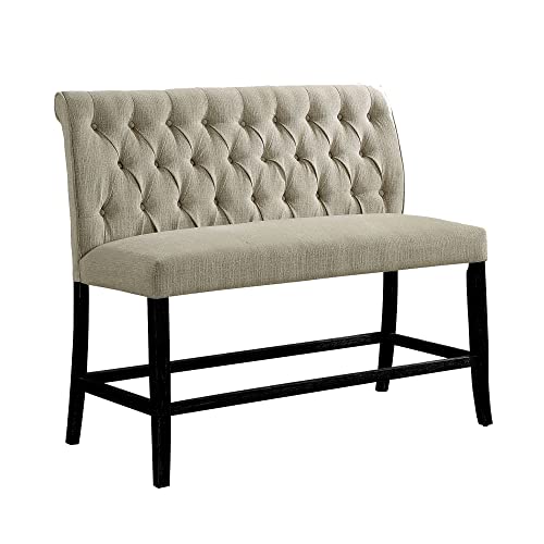 Image of Benjara Benzara Fabric Upholstered Wooden Counter Height Bench, Beige and Black,