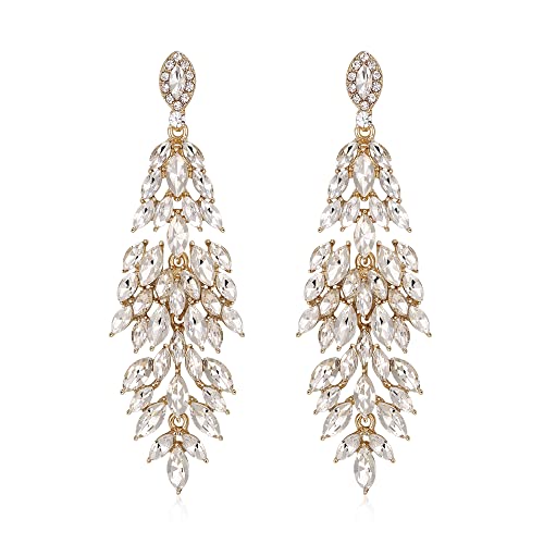 Flyonce Bridal Crystal Earrings for Wedding Party, Sparkly Marquised-shaped Rhinestone Drop Dangle Chandelier Earring