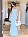 Mokoru Women's Sexy Bodycon Ruched Maxi Dress Square Neck Cocktail Party Long Dresses, Small, Baby Blue