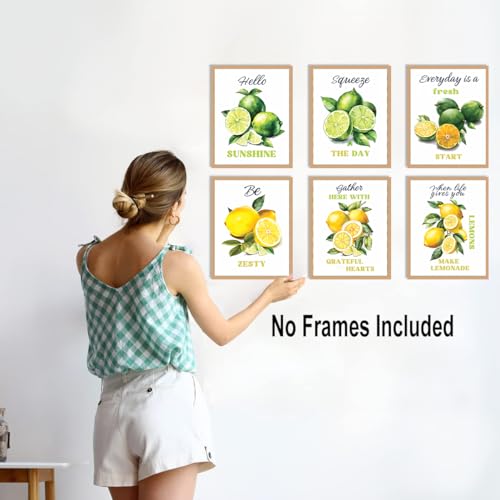 Image of TANXM Fruit Wall Art,Lemon Pictures Art Prints,Great Kitchen Poster Farmhouse Decor,Green Leaf Sour Lemon Art Print Poster Perfect for Dining Room Office,Set of 6(8 inchX10 inch,No Frame