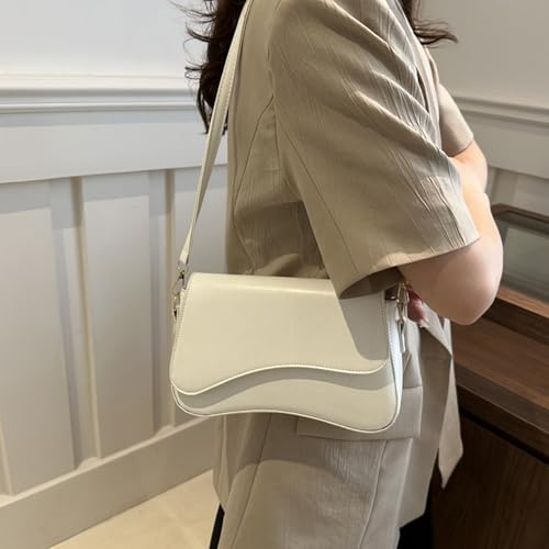 1PC Shoulder Bag, 9.7x6x2.3 PU Small White Shoulder Bag with Magnetic Buckle, Underarm Bag with Removable Straps Y2K Trendy White Purse for Women2