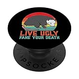 BoredKoalas Live Ugly Fake Your Death Opossum Retro Possum Opposum Gift PopSockets Swappable PopGrip for iPhone 11 in Black