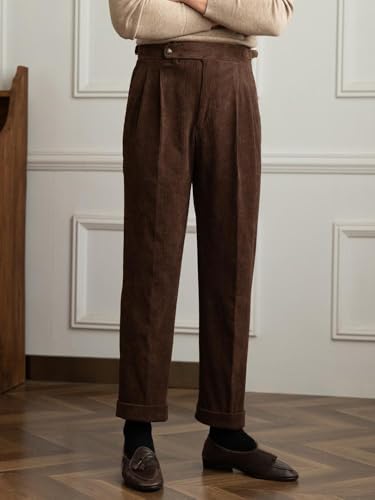 Men's Corduroy Pant Straight Fit Flat-Front Casual Business Pants for Party Diner4