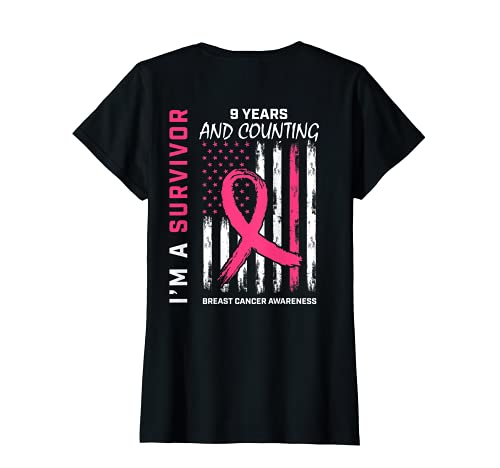 Mujer 9 años de color rosa con diseño de bandera de superviviente de cáncer de mama Camiseta