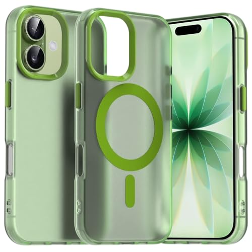 Elzzi Translucent Matte Back Cover for iPhone 17 Case, Shockproof Anti-Fingerprint Phone Cover with Magnetic Wireless Charging, MagSafe Compatible Protective Case for Men & Women (Sage Green)