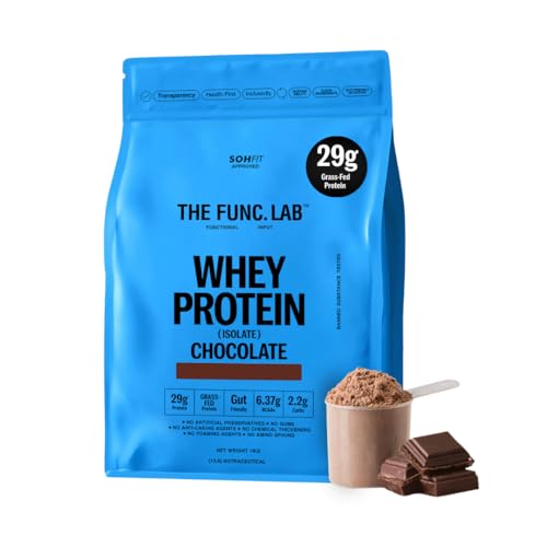 Image of The Func. Lab Whey Protein Isolate - Chocolate Flavour | 1 kg | Grass‑Fed, 29g Protein, 6.37g BCAA per Scoop | High Protein Supplement for Muscle Growth, Digestion and Absorption Support