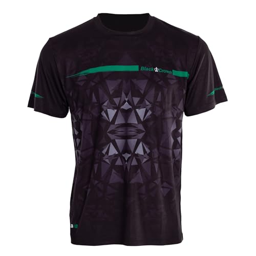 Black Crown - Camiseta para Hombre de Pádel Atlanta - Poliéster y Elastano - Manga Corta - Deporte - Ligereza, Movilidad y Comodidad - Transpirable (FR/ES, Letras, XL, Regular, Regular, Negro)