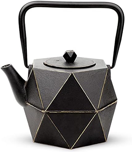 Toptier Cast Iron Teapot, Stovetop Safe Japanese Cast Iron Tea Kettle, Diamond Design Tea Pot with Removable Infuser for Loose Tea, 30 Ounce (900 ml) - Thumbnail 4