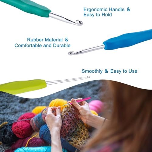Image of Crochet Kit with Soft Grip Handles - Full Crochet Hook Set for Beginners & Yarn Lovers - Ergonomic Crochet Tools for DIY Craft & Gifting (Crochet Set 8)