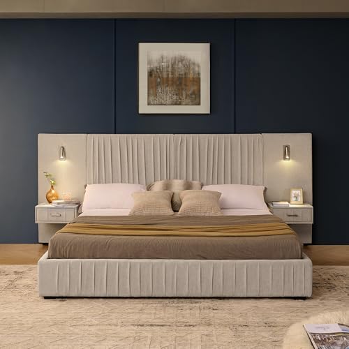 VORTHLOM Chenille Upholstered King Size Bed Frame with...