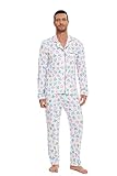 ICHIHSUE Men Adult Christmas Winter Long Shirt Pajama Pants Set Sleepwear (L) White