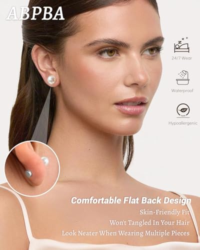 Small Pearl Stud Earrings for Women, 6 Pairs Hypoallergenic Flat Back Silver Pearl Studs Set 4-9MM, Surgical Stainless Steel Stud Earrings Sets for Multiple Piercing3