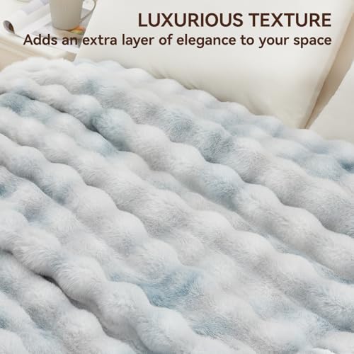 Faux Fur Throw Blanket, 1000GSM Fluffy Soft Bubble Blanket for Couch Bed, Cozy Plush Warm and Thick Rabbit Blanket for Living Room Bedroom 60''*80'' Tie-dye Blue