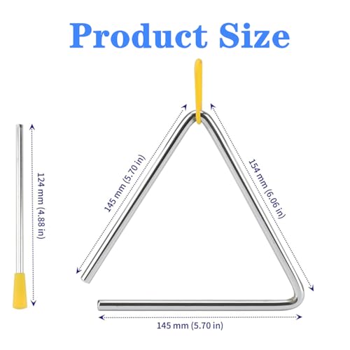 Triangel Musikinstrument,6 Zoll Triangle Percussion Instrument,Musikinstrumente,Musik Triangel Instrument mit Schlägern Dreieck Musikinstrument für Frühbildung Spielzeug,Musik Lernen