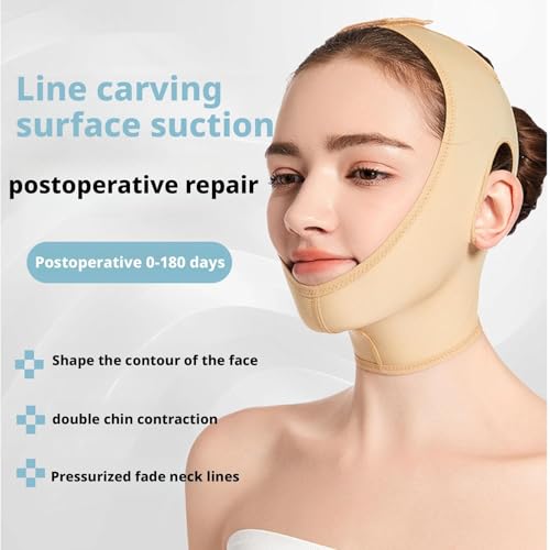 Raffermissement du menton post liposuccion avec bandage cou femme