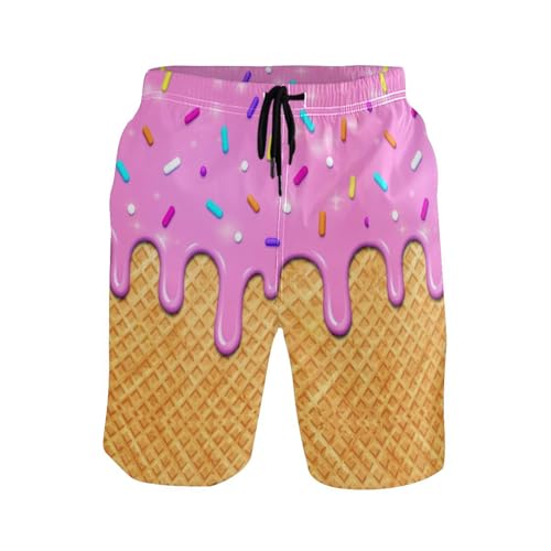 Boccsty Ice Cream Melts Cones Men's Boy's Novelty Beach Shorts Swim Trunks Summer Quick Dry Bathing Suits S-XXL