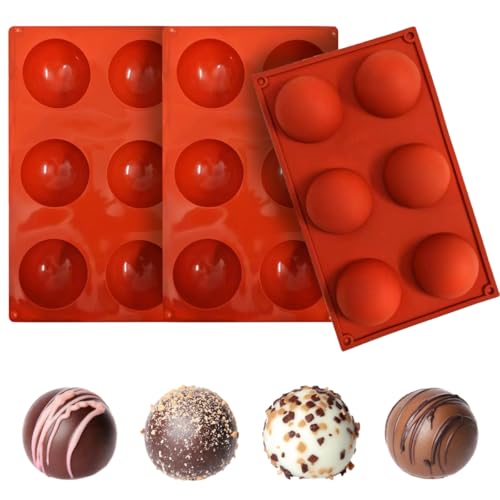 VOPIWOZ 3 PièCes Moule à Chocolat En Silicone Moule HéMisphéRique, Moule En Silicone Rond 6.5cm, Moule à Pralines En Silicone, Moule En Silicone NoëL Pour Tartes, GeléEs Et Mousses
