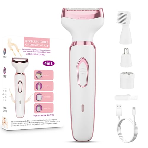 Image of Women's Electric Razor Bikini Trimmer, 4-in-1 Cordless Shaver for Face, Legs, Underarms, Pubic Hair - Wet /Dry Use, Painless Hair Removal