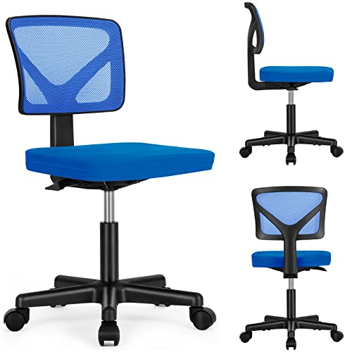 Sweetcrispy Desk Chair, Armless Office Chair, Computer Chair, Small Home Office Chairs Low-Back Mesh Chair Task Chair Swivel Rolling Chair No Arms For Small Space With Lumbar Support, Blue #TOP6