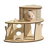 Dxcaicc Wooden Hamster Castle, Multi-Layer Small Animal Hideout with Stair DIY Pet Living Playground Climbing Ladder Slide Training Play for Gerbil,Syrian Hamster,Loft Style