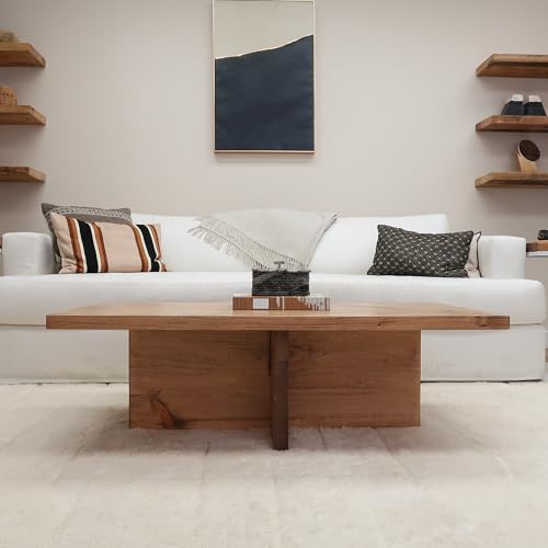 Urbandi Solid Wood Coffee Table with Cross Base Legs, Rustic, Modern, Living Room, Bedroom, Made in USA (Aged Oak, 36Wx18Dx15H)