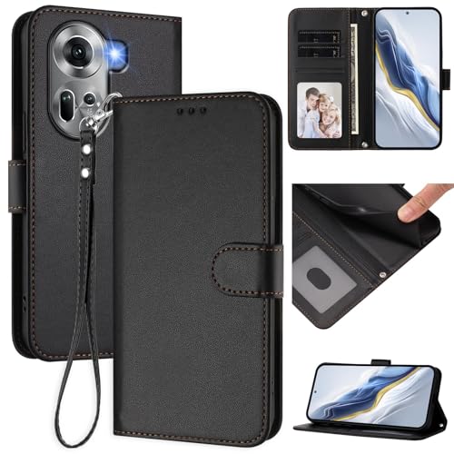 Pzwoxukhov Compatible with Oppo Reno 11 Case Cover,Compatible with Oppo Reno 11 Phone Case,Solid Color flip Shockproof Case Cover Black