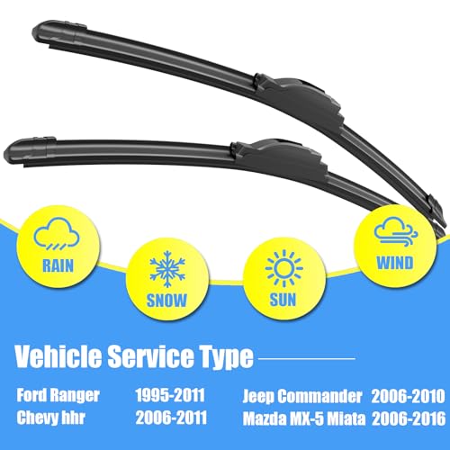 Image of Gavimnal 18 inch+18 inch Silicone Wiper Blades Replacement For Ford Ranger 1995-2011 /Chevy HHR 2006-2011 /Jeep Commander 2006-2010 /Mazda MX-5 Miata 2006-2016,All-Season Front Windshield Wiper Blades(Set of 2)