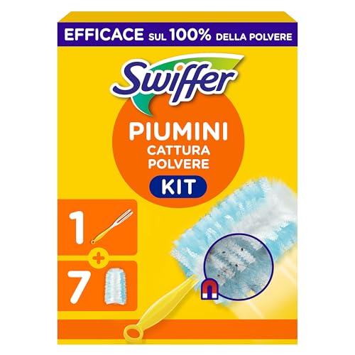 Swiffer Duster Piumini Cattura Polvere, 1 Manico + 7 Piumini Maxi.