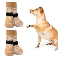 BEAUTYZOO 2 Pairs Anti Slip Dog Socks to Prevent Licking Paws, Dog Shoes for Hot Pavement Small Medium Large Senior Dogs, Pet Boots & Paw Protectors for Hardwood Floors Traction Control, Khaki S