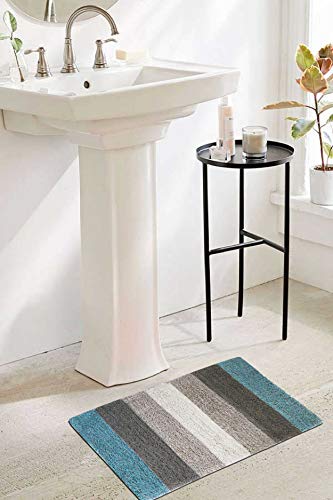 Image of THE HOME TALK Cotton Stripes Bathmats | Water Absorbent Runners | Floor Mats /Rugs for Kitchen, Bathroom | Ultra Soft Mats | Non-Slip | Pack of 2 | 40 x 60 cm | Turquoise