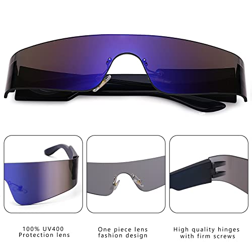 Image of COASION Wrap Around Sunglasses for Women Men Trendy Rimless Futuristic Shades Y2k Shield Flat Top Fashion Eyeglasses