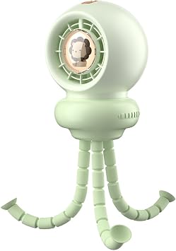 Portable Stroller Fan, Whisper-Quiet, Auto-Oscillation, Warm-Tone Night Light, 3600mAh Rechargeable Battery, Dense Safety Grill, Designed for Crib, Car Seat, Travel and Camping Green