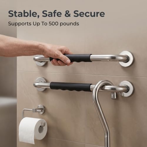 Afcabakila 2Pcs Grab Bars for Shower, 16 Inch Stainless Steel Bathroom Safety Handrail with Non-Slip Rubber Grip, Mirror Polished Shower Handles, Handicap Grab Bars for Seniors Elderly — view 4